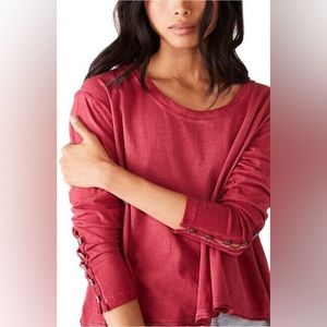NWOT Free People XS Peony Button Sleeve Too Cherry Berry
